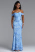Soraya Romantic Elegant Off The Shoulder Bow Floral Flowy Maxi Dress