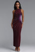 Yeil Halter High Neck Rhinestone Ruched Maxi Dress