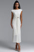 Hzere Elegant Contour Sleeveless Pleated Metal Decor Lace Apricot Maxi Dress