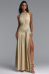 Jolie Elegant Halter Sleeveless Ruched Knot Maxi Dress