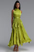 Uano Elegant Halter Rosette Tie Waist Ruffled Maxi Dress