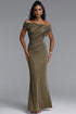 Slaia Minimalist Off Shoulder Diagonal Ruched Knit Maxi Dress