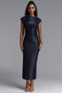 Denali Chic Contour Glitter Pleated Metal Decor DarkBlue Maxi Dress
