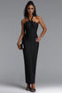 Kalene Glamorous Halter Scallop Edge Black Bead Bandage Maxi Dress