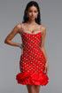 Francina Exquisite Contour Cami Strap Rhinestone Ruffle Red Bandage Mini Dress