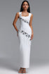 Estella Luxury Sleeveless Square Neck Mirror Rhinestone Fringe Bandage Maxi Dress