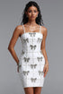 Zem Glamorous Contour Sleeveless Bow Rhinestone White Bandage Mini Dress
