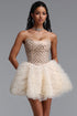 Zandra Elegant Cinched Waist Strapless Rhinestone Voluminous Tiered Bandage Tulle Mini Dress