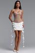 Rosmarie Chic Cinched Waist Spaghetti Strap Boned Floral Sequin Lace Mini Dress
