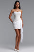 Veronic Elegant Cinched Waist Strapless Boned Pearl Ruched Tulle Mini Dress