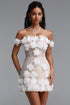Vilina Elegant Contour Off Shoulder Knit Sequin Floral Woven Mini Dress