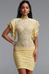 Flor Chic Contour High Neck Lace Ruched Mini Dress