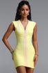 Laly Chic Contour Sleeveless V Neck Stripe Trim Bandage Yellow Mini Dress