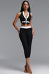 Elio Chic Contour Contrast Stripe Bandage Halter Top Skinny Pants Two Piece Set