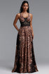 Salo Sophisticated Cinched Waist Lace Leopard Print Woven Maxi Dress