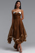Viya Elegant Contour Spaghetti Strap Embroidered Lapel Tulle Maxi Dress