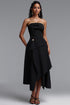 Juliy Sophisticated Cinched Waist Strapless Deconstructed Woven Maxi Dress