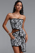 Trinaco Chic Contour Scalloped Print Black Bandage Top and Skirt Set