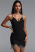 Samiya Chic Contour Spaghetti Strap Sweetheart Neck Rhinestone Fringe Bandage Mini Dress