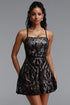 Trudie Chic Cinched Waist Backless Crisscross Straps Sequin Embroidered Woven Mini Dress