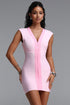 Laly Chic Contour Sleeveless V Neck Stripe Trim Bandage Pink Mini Dress