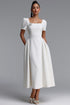 Verza Elegant Tailored Short Sleeve Rhinestone Woven White Maxi Dress