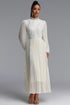 Hunter Romantic Flowy Floral Embroidered Sequin Pleated Chiffon Maxi Dress