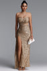 Dixie Glamorous Strapless Sheer Slit Sequin Maxi Dress