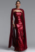Yedda Glamorous Spaghetti Strap Cape Sequin Mesh Maxi Dress