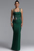 Talasa Glamorous Sleeveless Rhinestone Cut Out Bandage Green Maxi Dress
