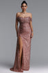 Kylli Classic Off Shoulder Draped Sash Slit Sequin Maxi Dress