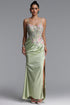 Lizzy Elegant Sleeveless V Neck Floral Ruched Slit Satin Maxi Dress