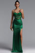 Winee Glamorous Spaghetti Strap Lace Slit Satin Maxi Dress