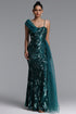 Jikia Glamorous Off Shoulder Floral Chiffon Side Train Sequin Maxi Dress