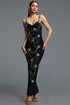 Slaia Glamorous Contour Spaghetti Strap Rhinestone Chain Butterfly Bandage Maxi Dress