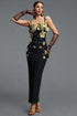 Eurien Elegant Sequin Floral Rhinestone Embellished Bandage Maxi Dress