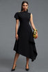 Weren Elegant Contour High Neck Asymmetric Black Maxi Dress