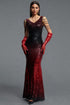 Maka Elegant Cinched Waist Rhinestone Chain Mermaid Sequin Maxi Dress