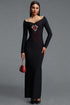 Zakana Glamorous Long Sleeve Heart Rhinestone Embellished Bandage Maxi Dress