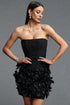 Elegant Cinched Waist Strapless Pearl Floral Mini Bandage Dress