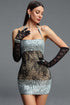 Yauia Sophisticated Cinched Waist Halter Rhinestone Embellished Lace Mini Dress