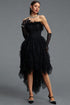 Ezra Sophisticated Cinched Waist Sequin Embroidered Feather Layered Tulle Midi Dress