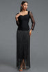 Eudase Elegant Luxurious Square Neck Lace Long Sleeve Top and Tassel Skirt Set