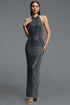 Kalene Glamorous Cinched Waist Halter Sleeveless Rhinestone Embellished Bandage Maxi Dress