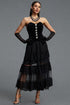 Omega Chic Contour Strapless Buttoned Lace Velvet Maxi Dress