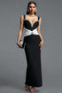 Vafa Elegant Contour Spaghetti Strap Rhinestone Embellished Bandage Maxi Dress