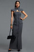 Falisa Sophisticated Cinched Waist Cape Bandeau Double Breasted Maxi Jumpsuit