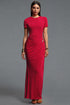 Rojo Chic Contour Short Sleeve Ruched Metal Floral Decor Knit Maxi Dress