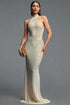 Zelda Gorgeous Halter Sleeveless Rhinestone Stretch Knit Maxi Dress
