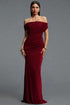 Slaia Minimalist Off Shoulder Diagonal Ruched Knit Red Maxi Dress